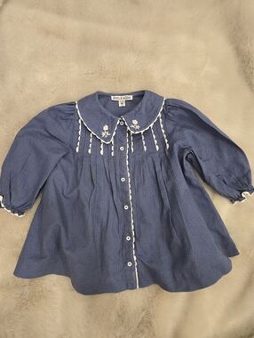 Emile et Ida Blue Embroidered Dress – Size 2A